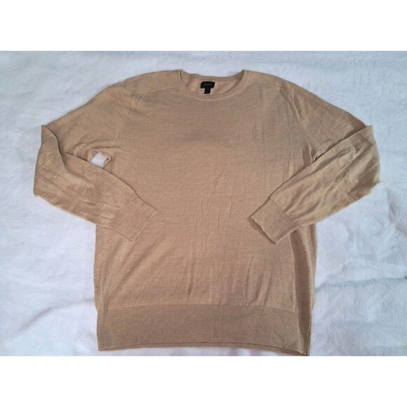 J. Crew Cotton Linen Blend Lightweight Crewneck Sweater Tan Camel Size M Mens - Picture 1 of 8
